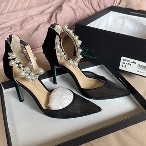 Betsy Johnson black heels with pearl ankle strap